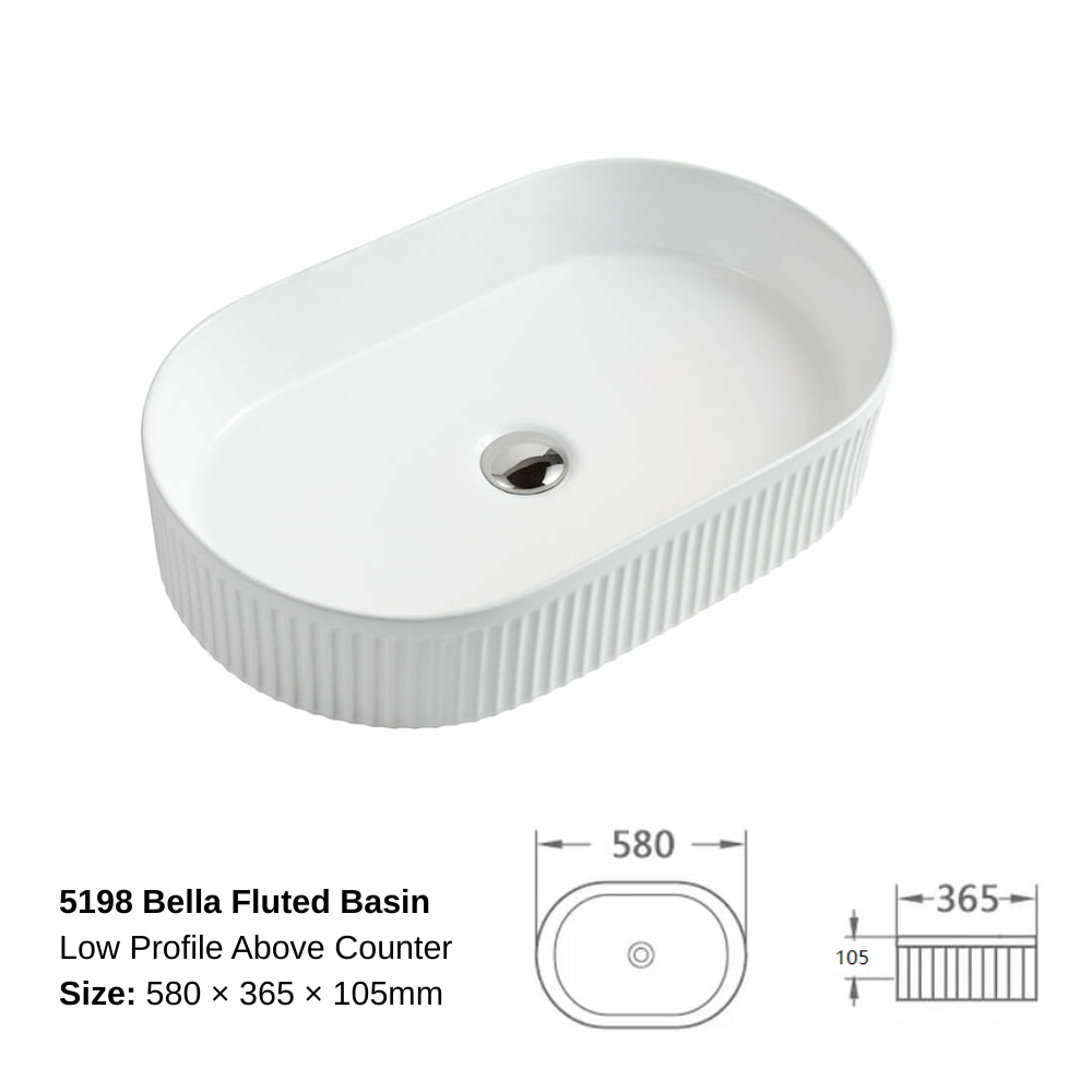 Basin 5198 Bella Fluted Low Profile Above Counter Basin White